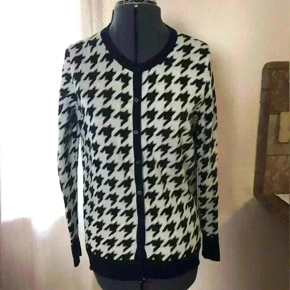 Merona White Black Herringbone Cardigan Sweater with Buttons Women Large - Picture 2 of 8